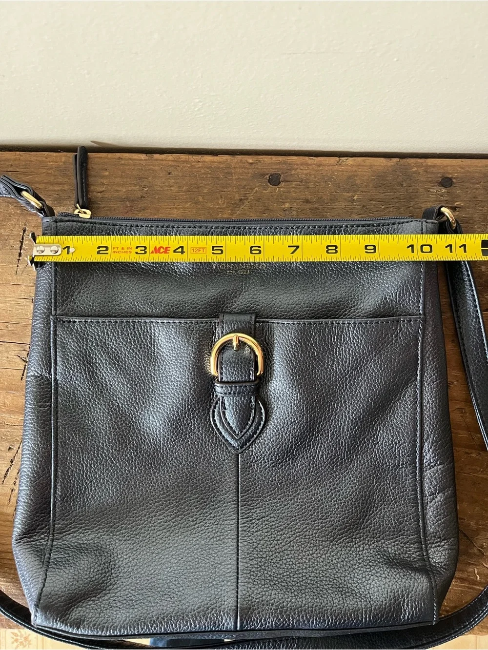 Tignanello Leather Metallic Dark Blue Crossbody with Gold Accents